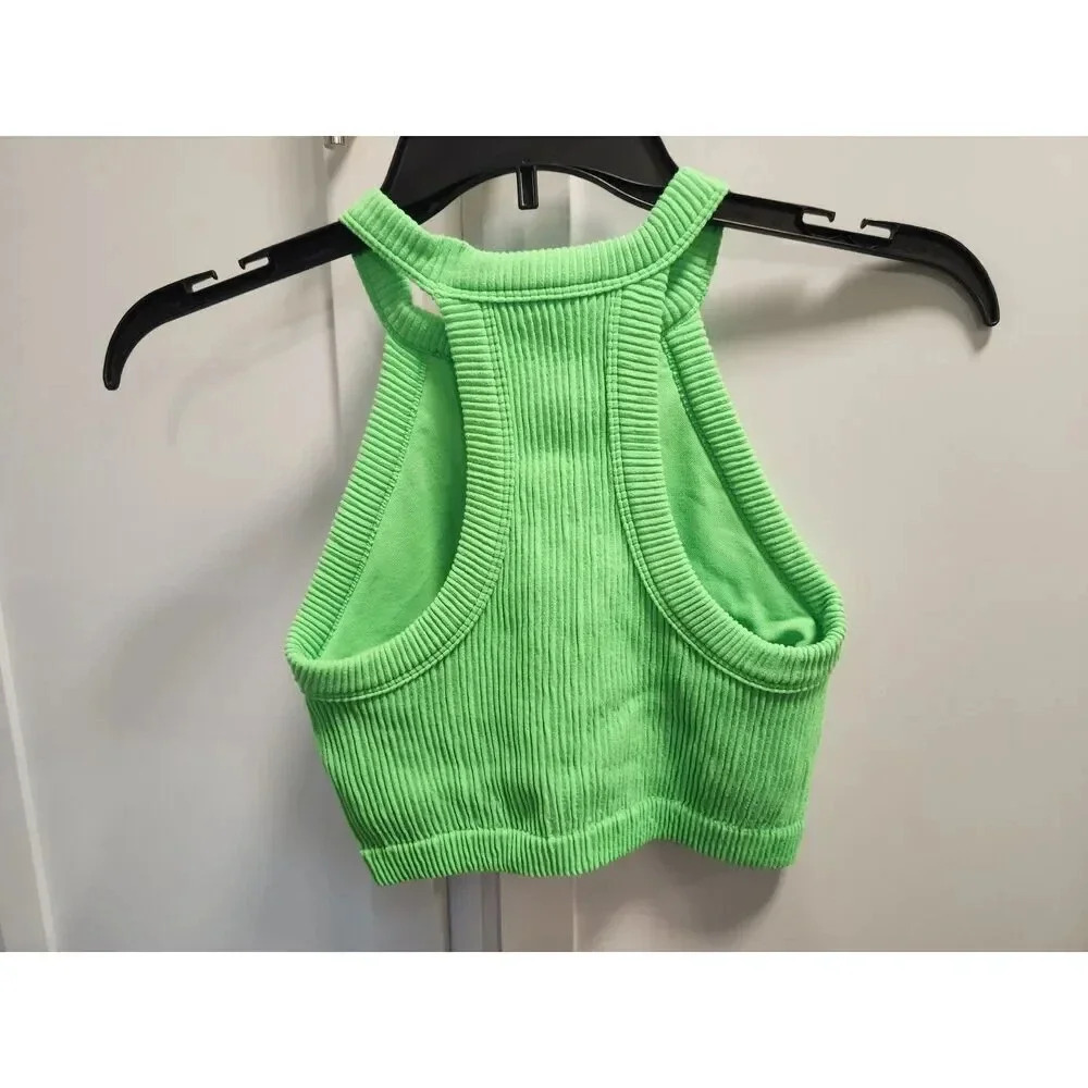 Aerie Superchill Seamless High Neck Bra Top in Neon Green - Picture 2 of 8